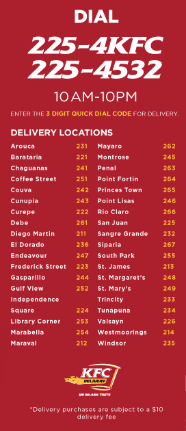 KFC Delivery Quick Dial Codes